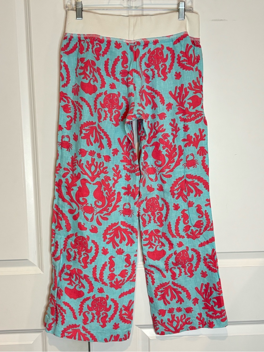 Lilly Pulitzer The Beach Pant Don't Be Shellfish Linen Aqua Coral M - Picture 5 of 8